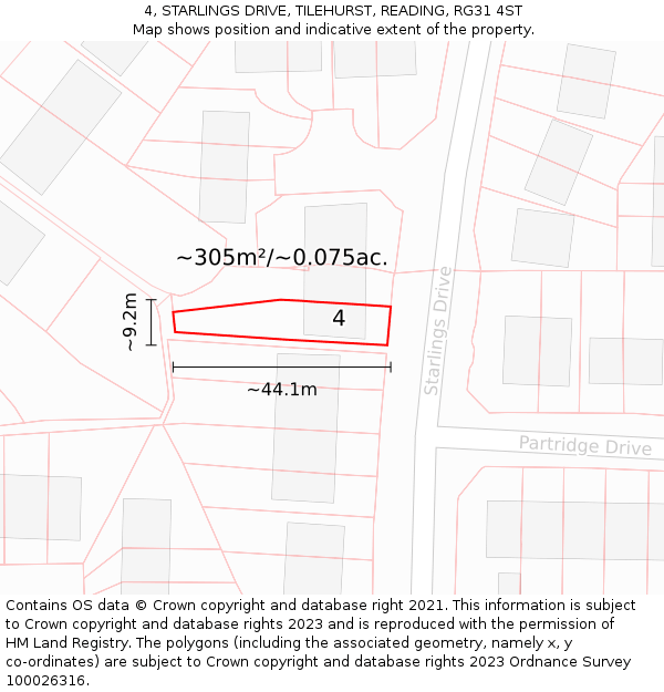 4, STARLINGS DRIVE, TILEHURST, READING, RG31 4ST: Plot and title map