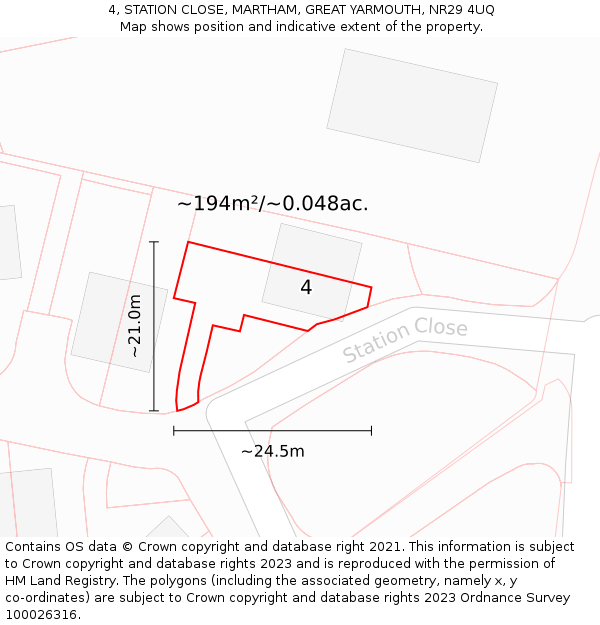 4, STATION CLOSE, MARTHAM, GREAT YARMOUTH, NR29 4UQ: Plot and title map