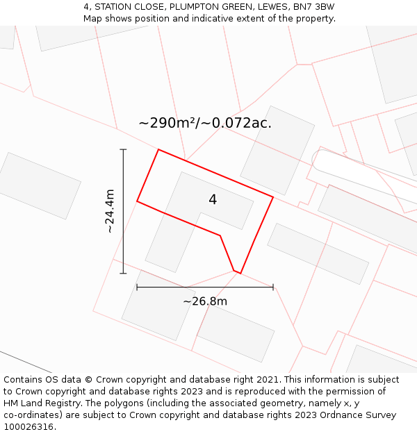 4, STATION CLOSE, PLUMPTON GREEN, LEWES, BN7 3BW: Plot and title map