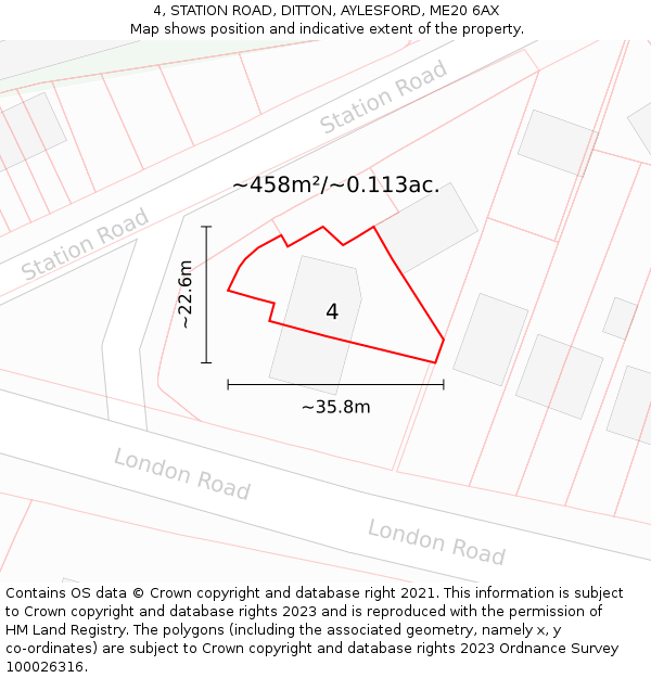 4, STATION ROAD, DITTON, AYLESFORD, ME20 6AX: Plot and title map