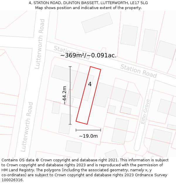 4, STATION ROAD, DUNTON BASSETT, LUTTERWORTH, LE17 5LG: Plot and title map