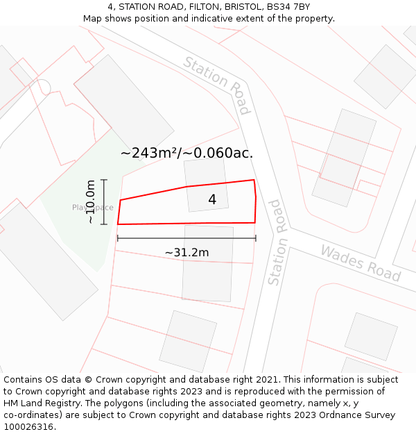 4, STATION ROAD, FILTON, BRISTOL, BS34 7BY: Plot and title map