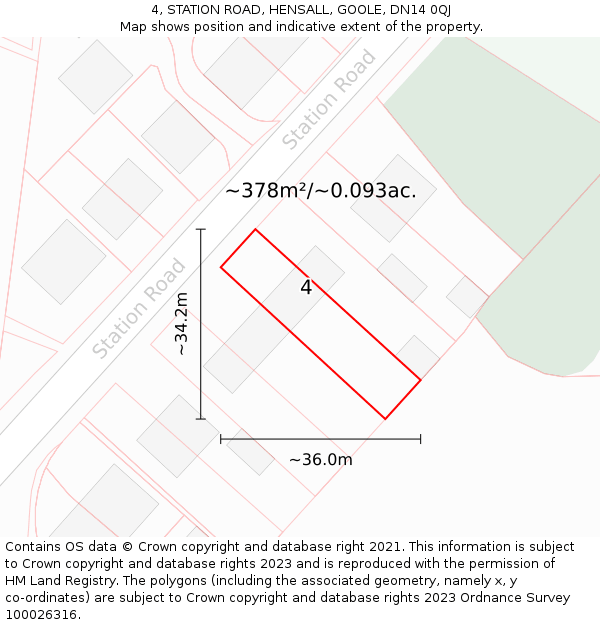 4, STATION ROAD, HENSALL, GOOLE, DN14 0QJ: Plot and title map