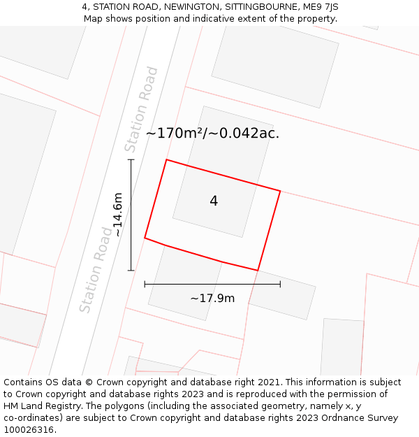 4, STATION ROAD, NEWINGTON, SITTINGBOURNE, ME9 7JS: Plot and title map