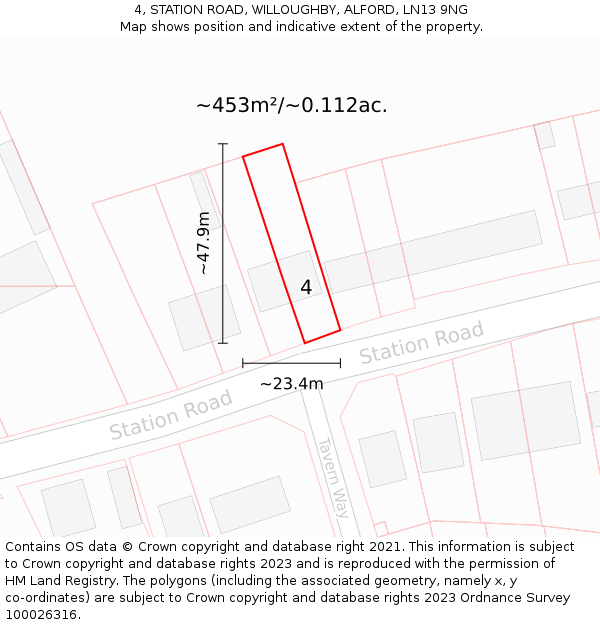 4, STATION ROAD, WILLOUGHBY, ALFORD, LN13 9NG: Plot and title map