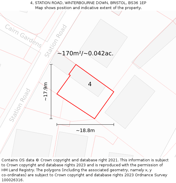 4, STATION ROAD, WINTERBOURNE DOWN, BRISTOL, BS36 1EP: Plot and title map