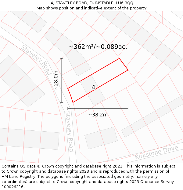 4, STAVELEY ROAD, DUNSTABLE, LU6 3QQ: Plot and title map