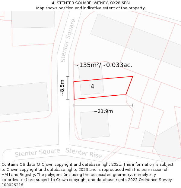 4, STENTER SQUARE, WITNEY, OX28 6BN: Plot and title map