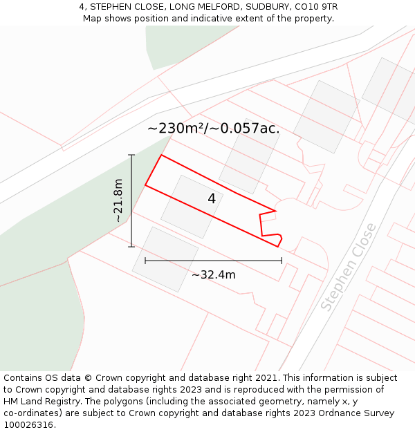4, STEPHEN CLOSE, LONG MELFORD, SUDBURY, CO10 9TR: Plot and title map