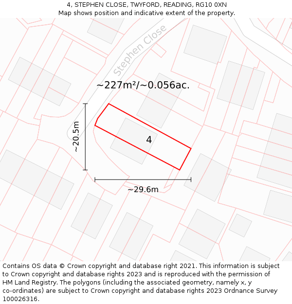 4, STEPHEN CLOSE, TWYFORD, READING, RG10 0XN: Plot and title map