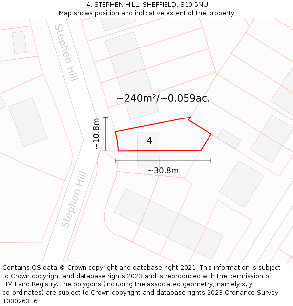 4, STEPHEN HILL, SHEFFIELD, S10 5NU: Plot and title map