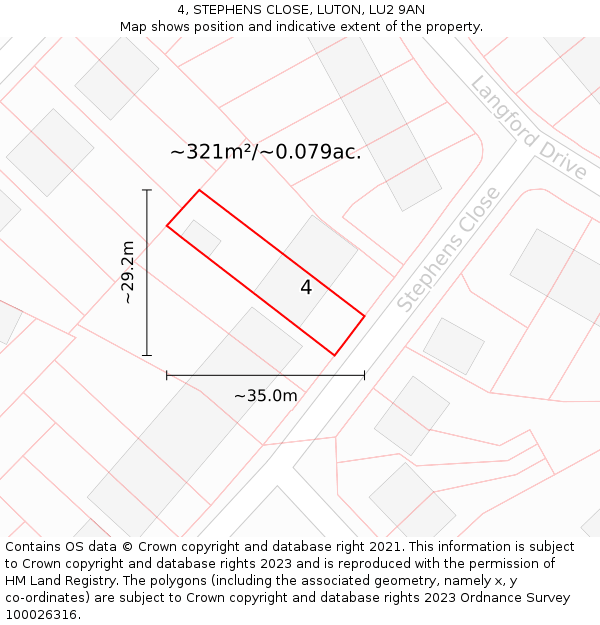4, STEPHENS CLOSE, LUTON, LU2 9AN: Plot and title map