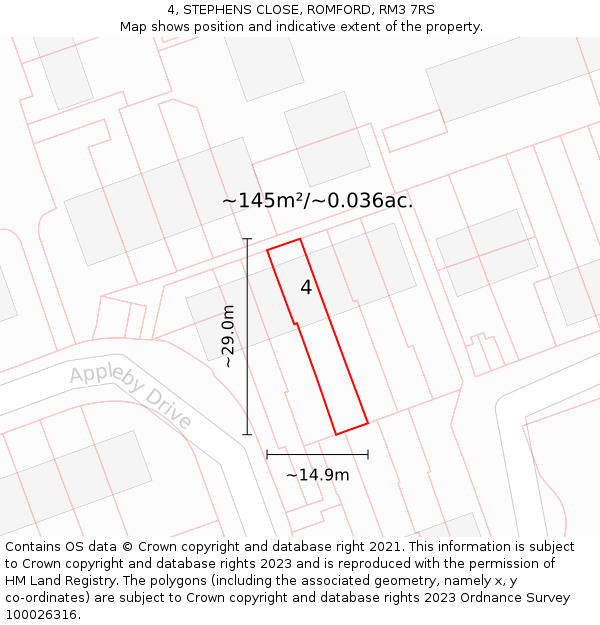 4, STEPHENS CLOSE, ROMFORD, RM3 7RS: Plot and title map