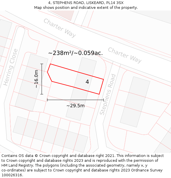 4, STEPHENS ROAD, LISKEARD, PL14 3SX: Plot and title map