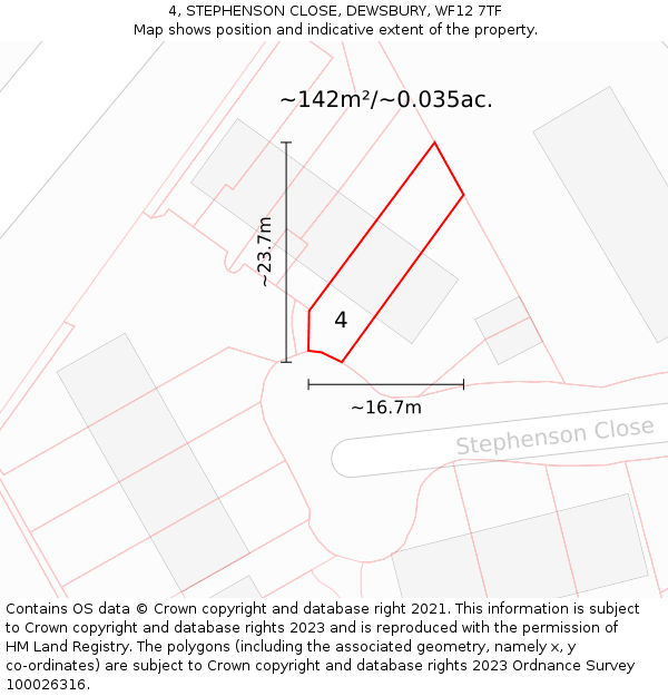 4, STEPHENSON CLOSE, DEWSBURY, WF12 7TF: Plot and title map