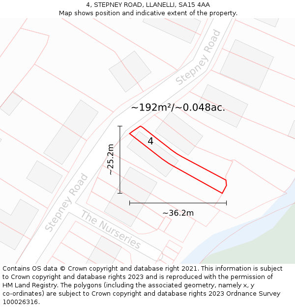 4, STEPNEY ROAD, LLANELLI, SA15 4AA: Plot and title map