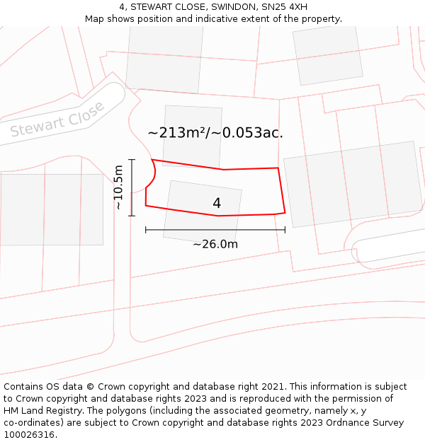 4, STEWART CLOSE, SWINDON, SN25 4XH: Plot and title map