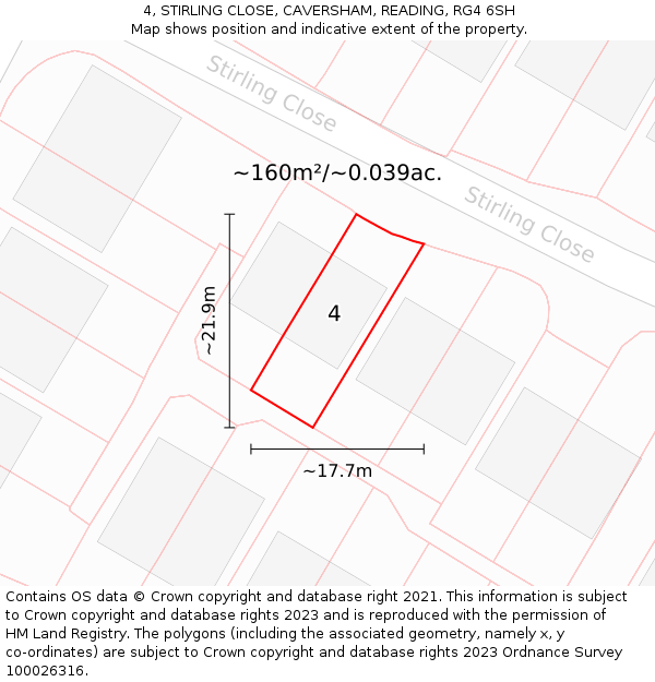 4, STIRLING CLOSE, CAVERSHAM, READING, RG4 6SH: Plot and title map