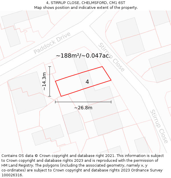 4, STIRRUP CLOSE, CHELMSFORD, CM1 6ST: Plot and title map