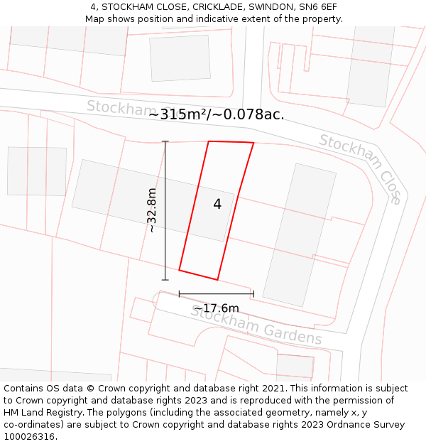 4, STOCKHAM CLOSE, CRICKLADE, SWINDON, SN6 6EF: Plot and title map