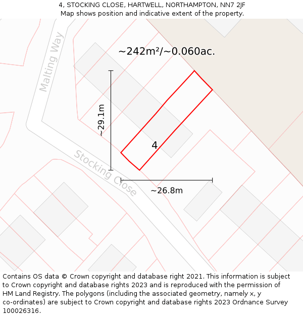 4, STOCKING CLOSE, HARTWELL, NORTHAMPTON, NN7 2JF: Plot and title map