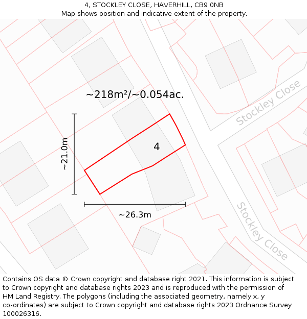 4, STOCKLEY CLOSE, HAVERHILL, CB9 0NB: Plot and title map