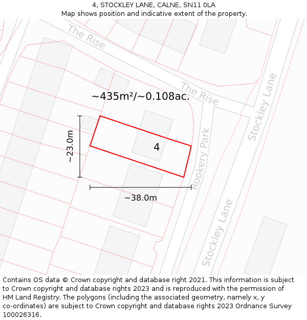 4, STOCKLEY LANE, CALNE, SN11 0LA: Plot and title map