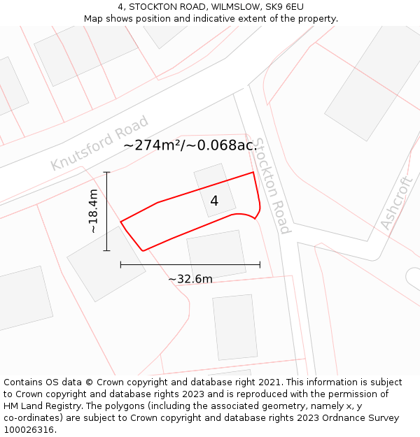 4, STOCKTON ROAD, WILMSLOW, SK9 6EU: Plot and title map