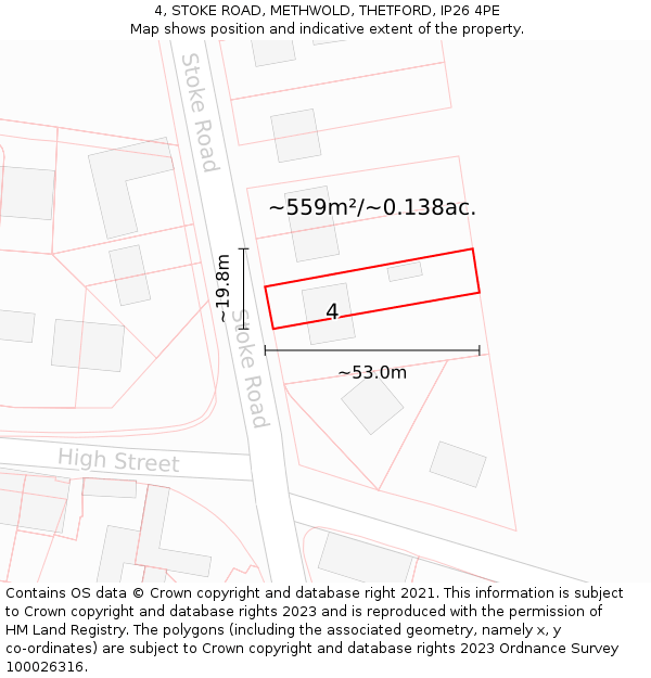 4, STOKE ROAD, METHWOLD, THETFORD, IP26 4PE: Plot and title map
