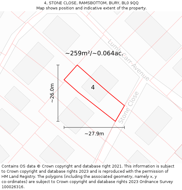 4, STONE CLOSE, RAMSBOTTOM, BURY, BL0 9QQ: Plot and title map