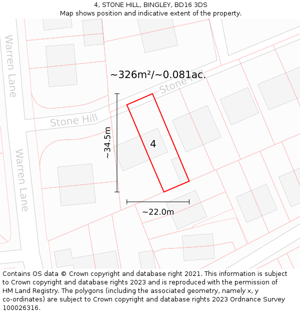 4, STONE HILL, BINGLEY, BD16 3DS: Plot and title map