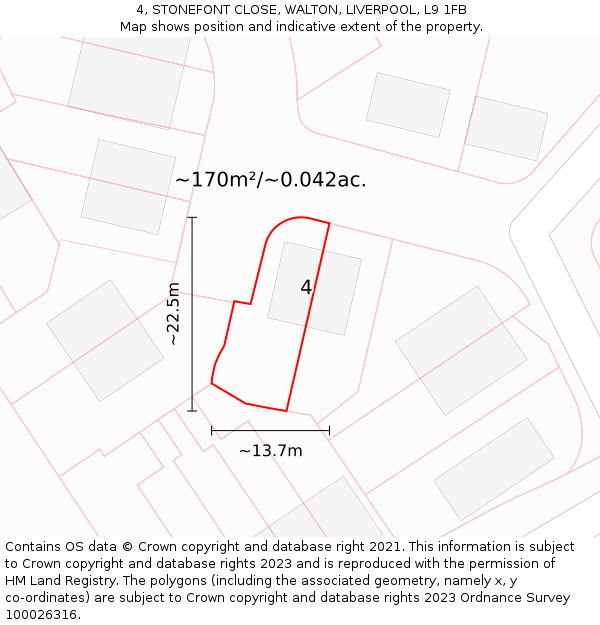 4, STONEFONT CLOSE, WALTON, LIVERPOOL, L9 1FB: Plot and title map