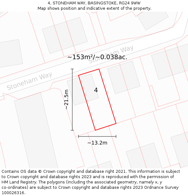 4, STONEHAM WAY, BASINGSTOKE, RG24 9WW: Plot and title map