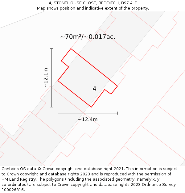 4, STONEHOUSE CLOSE, REDDITCH, B97 4LF: Plot and title map