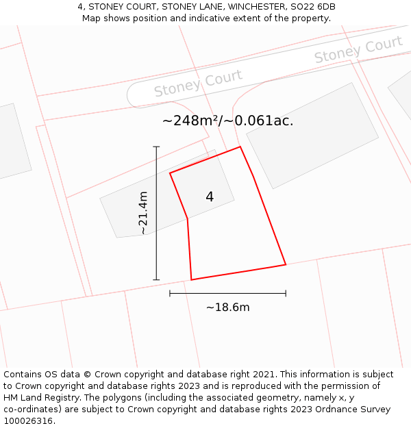 4, STONEY COURT, STONEY LANE, WINCHESTER, SO22 6DB: Plot and title map