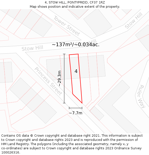 4, STOW HILL, PONTYPRIDD, CF37 1RZ: Plot and title map