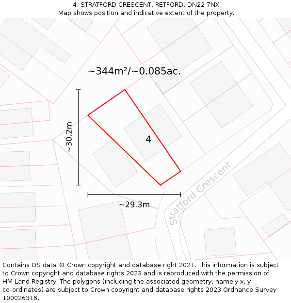 4, STRATFORD CRESCENT, RETFORD, DN22 7NX: Plot and title map