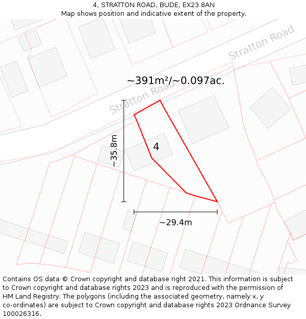 4, STRATTON ROAD, BUDE, EX23 8AN: Plot and title map