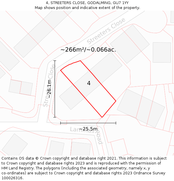 4, STREETERS CLOSE, GODALMING, GU7 1YY: Plot and title map