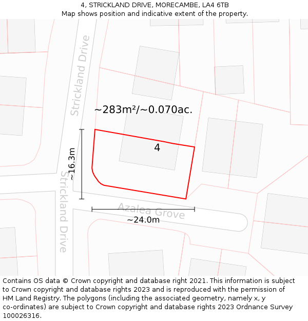 4, STRICKLAND DRIVE, MORECAMBE, LA4 6TB: Plot and title map