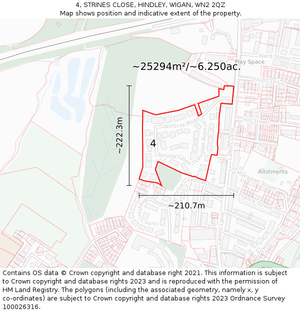 4, STRINES CLOSE, HINDLEY, WIGAN, WN2 2QZ: Plot and title map