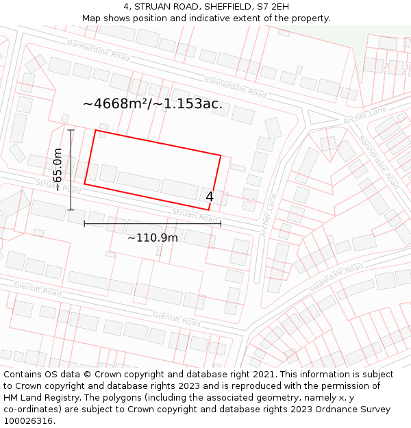 4, STRUAN ROAD, SHEFFIELD, S7 2EH: Plot and title map