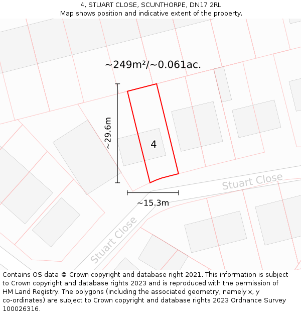 4, STUART CLOSE, SCUNTHORPE, DN17 2RL: Plot and title map