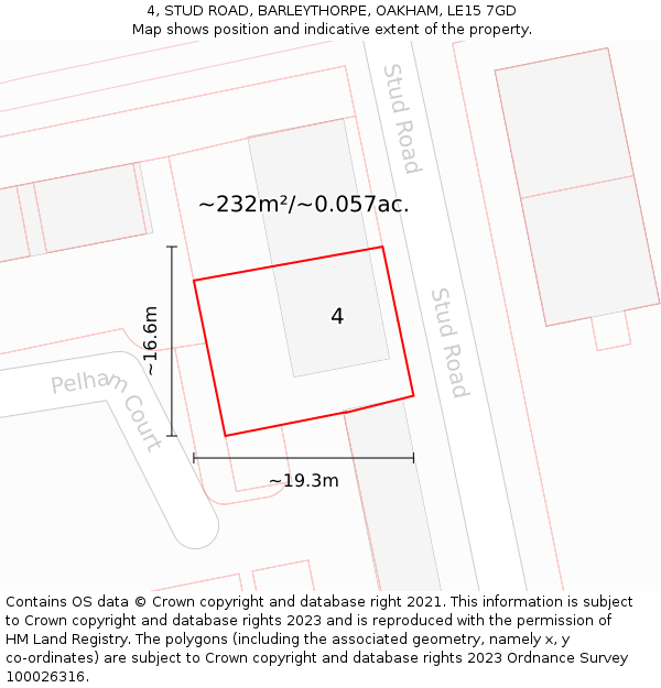 4, STUD ROAD, BARLEYTHORPE, OAKHAM, LE15 7GD: Plot and title map