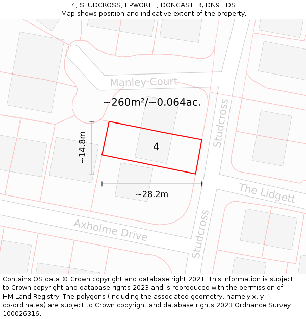 4, STUDCROSS, EPWORTH, DONCASTER, DN9 1DS: Plot and title map