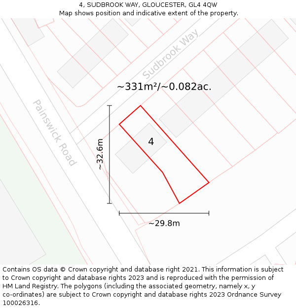 4, SUDBROOK WAY, GLOUCESTER, GL4 4QW: Plot and title map