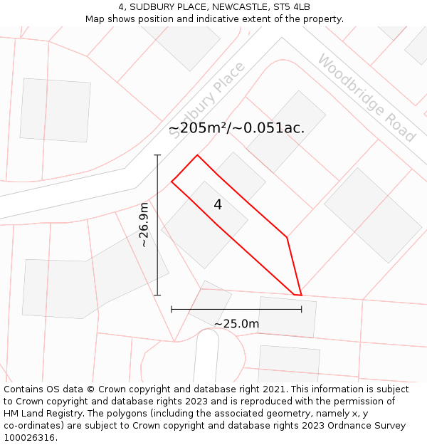 4, SUDBURY PLACE, NEWCASTLE, ST5 4LB: Plot and title map
