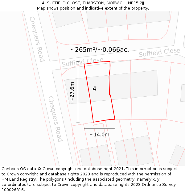 4, SUFFIELD CLOSE, THARSTON, NORWICH, NR15 2JJ: Plot and title map