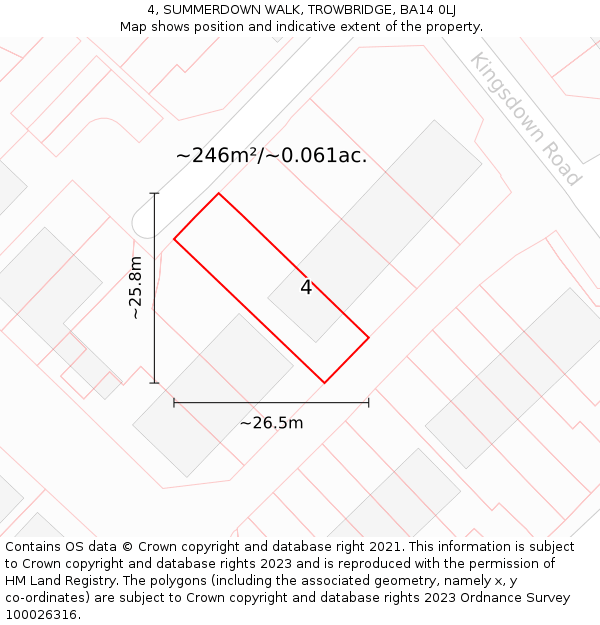 4, SUMMERDOWN WALK, TROWBRIDGE, BA14 0LJ: Plot and title map