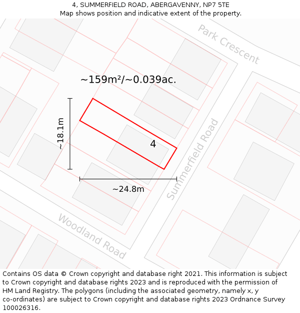 4, SUMMERFIELD ROAD, ABERGAVENNY, NP7 5TE: Plot and title map